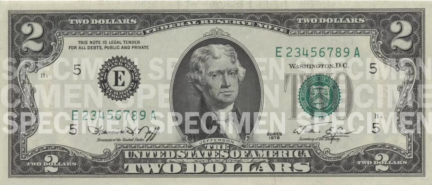 U.S. 2-dollar specimen note front
