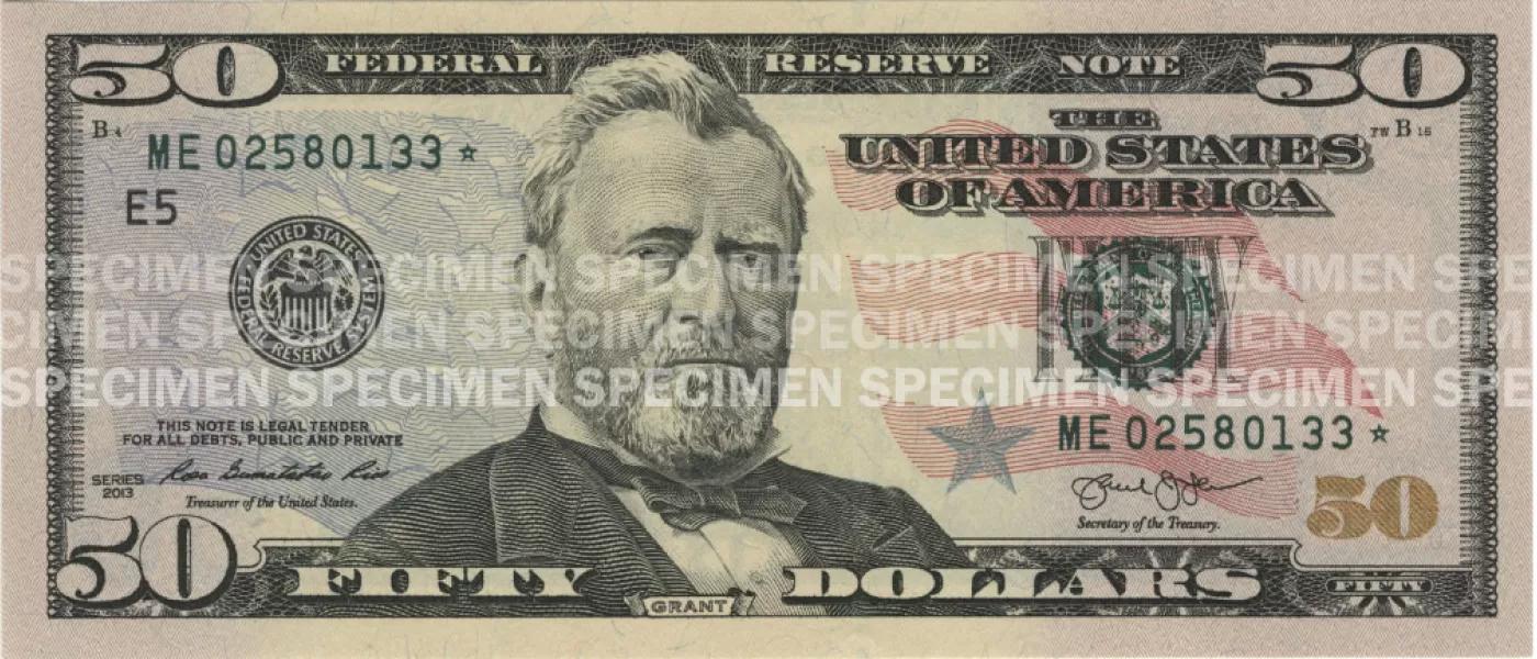 U.S. 50-dollar specimen note front
