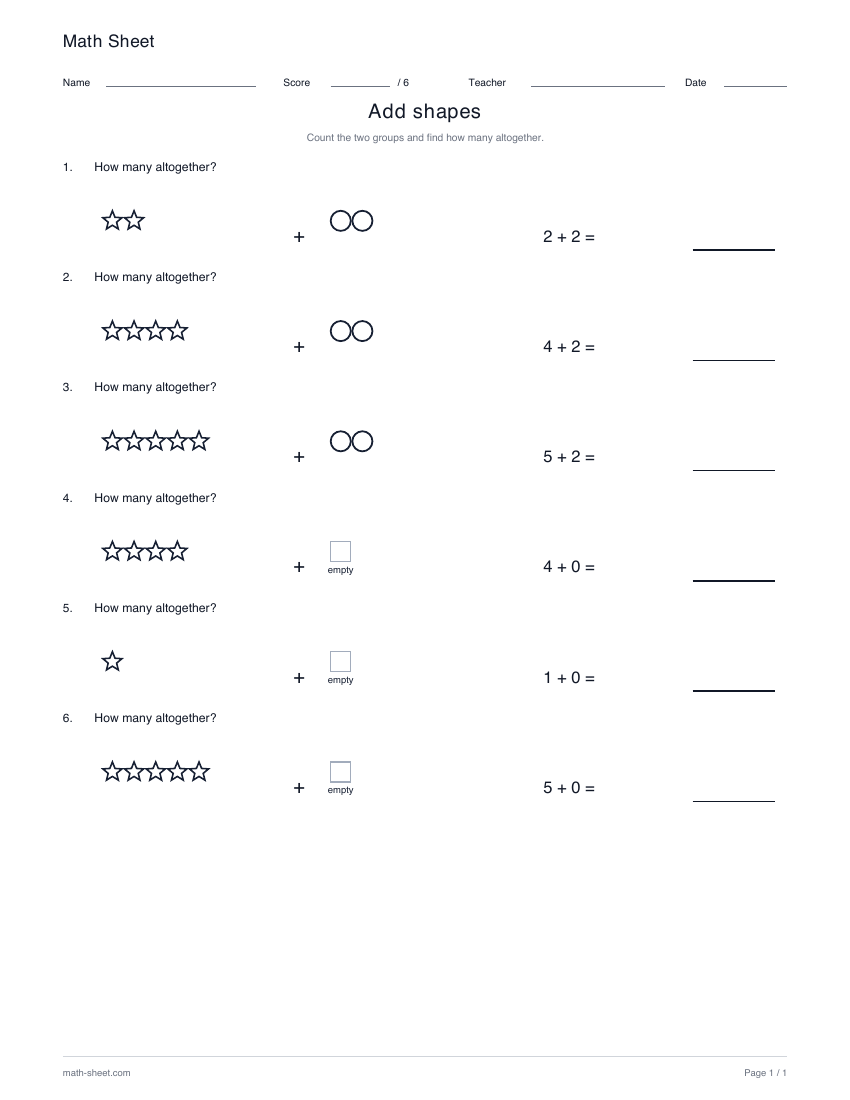 Printable add shapes worksheet preview