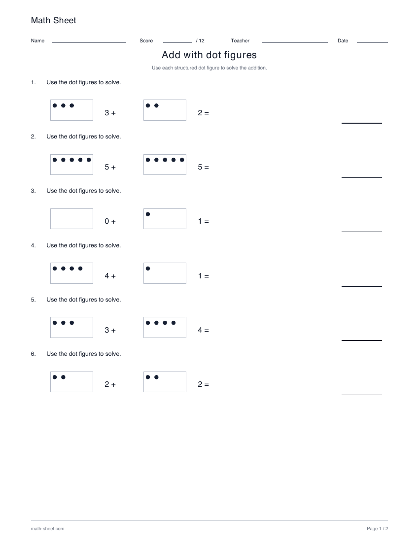 Printable add with dot figures worksheet preview