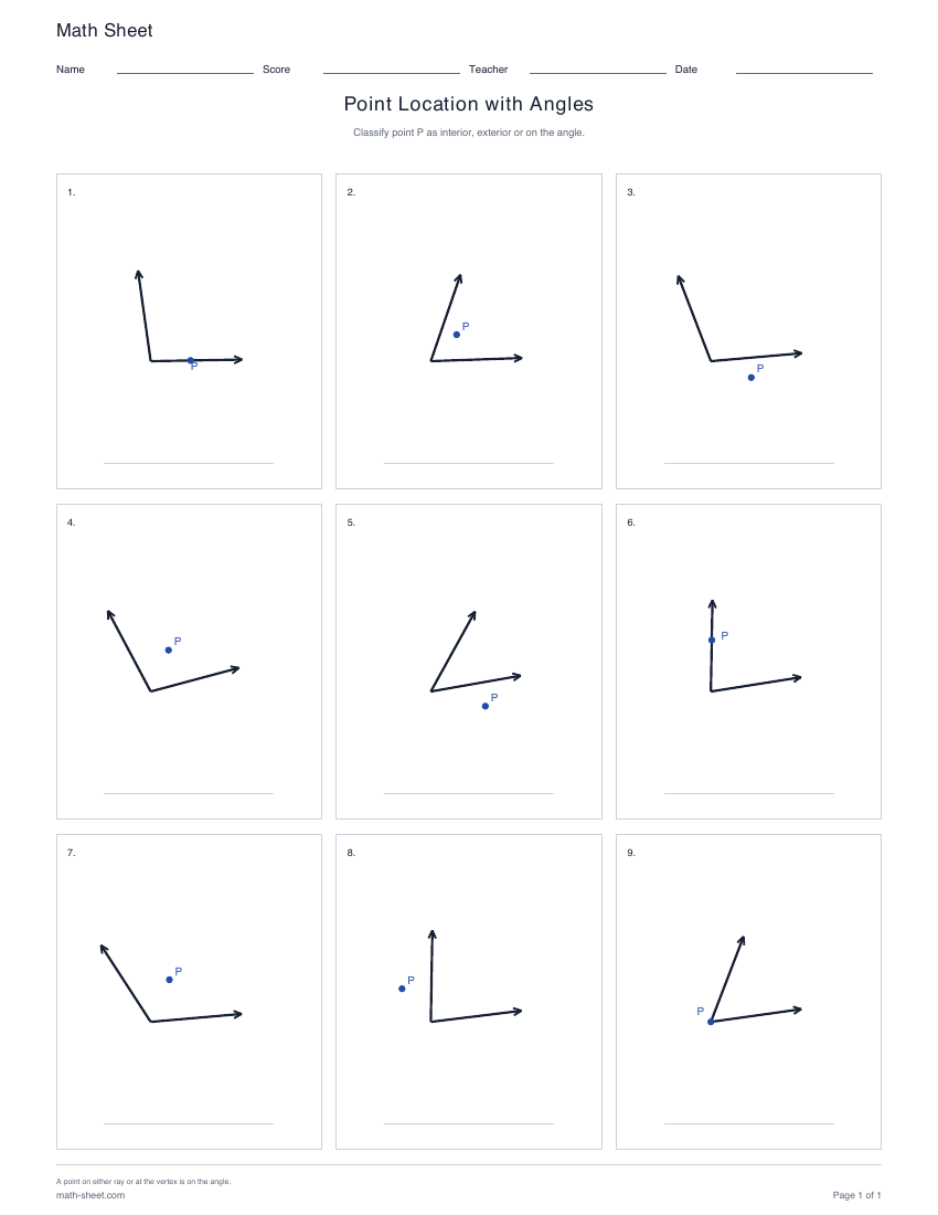 First page preview: Point Location with Angles Worksheets