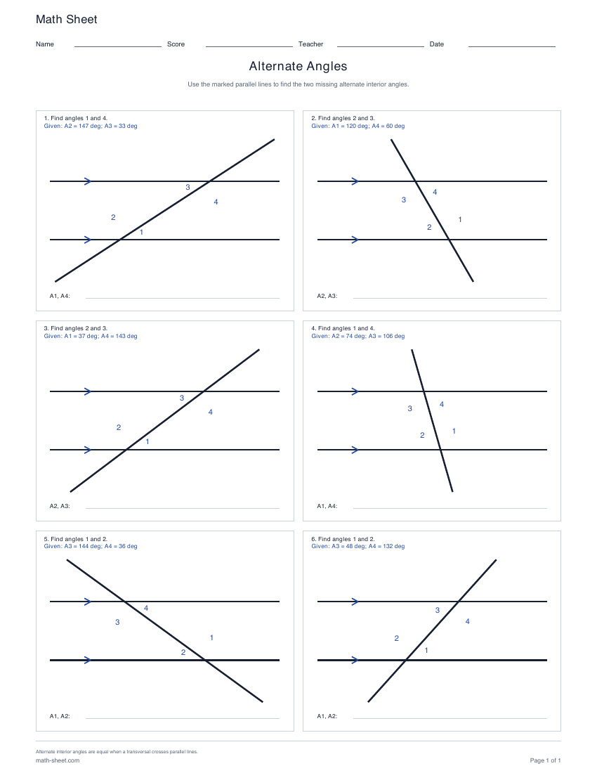 First page preview: Alternate Angles Worksheets