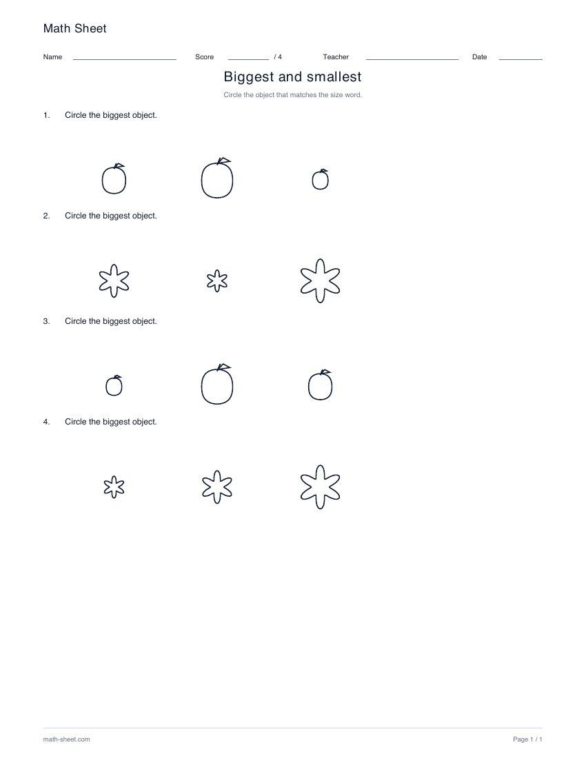 Printable biggest and smallest worksheet preview