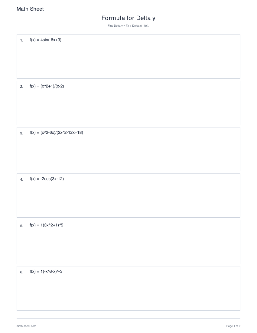 First page preview: Delta y formula worksheets