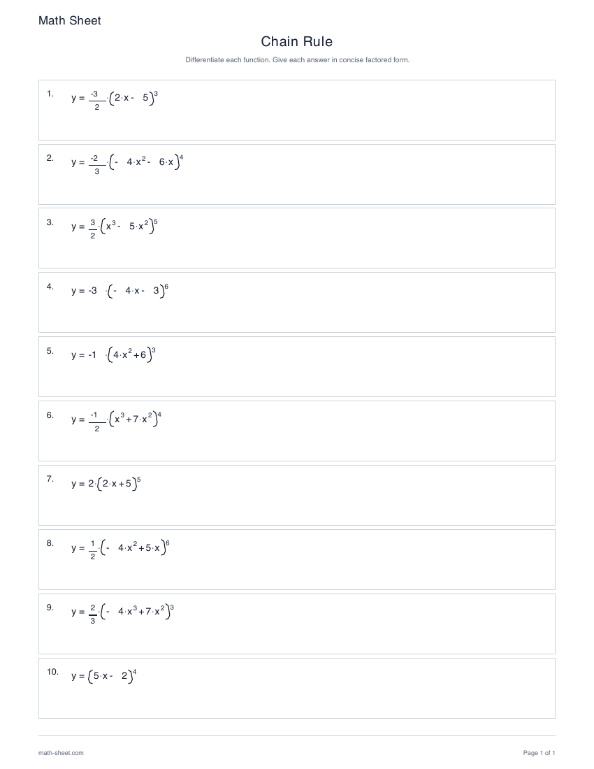First page preview: Chain Rule worksheets