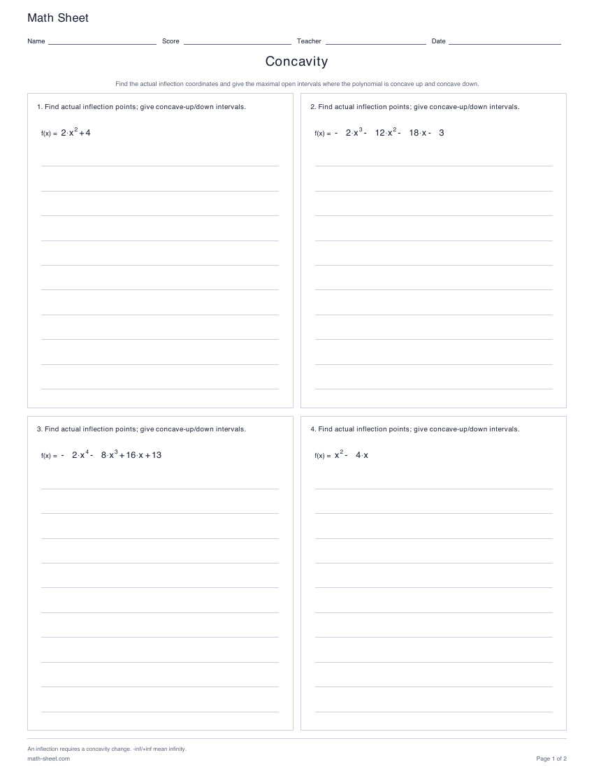 First page preview: Concavity worksheets