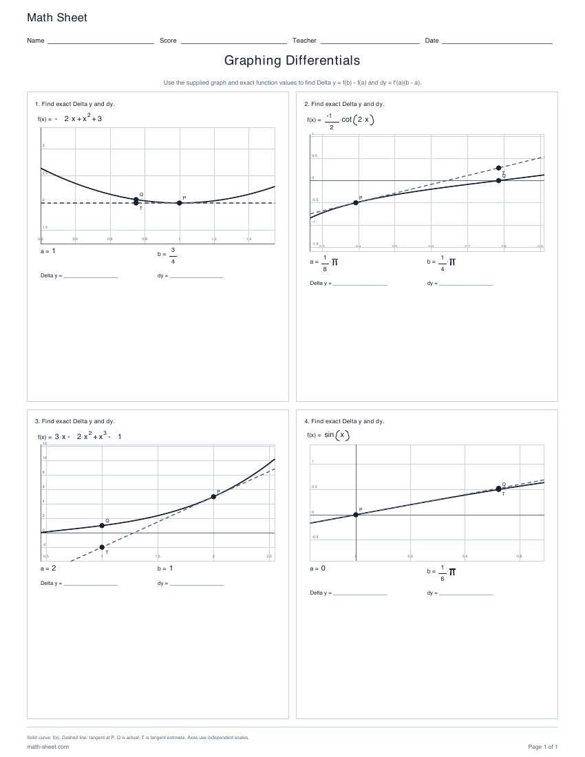 First page preview: Graphing Differentials worksheets