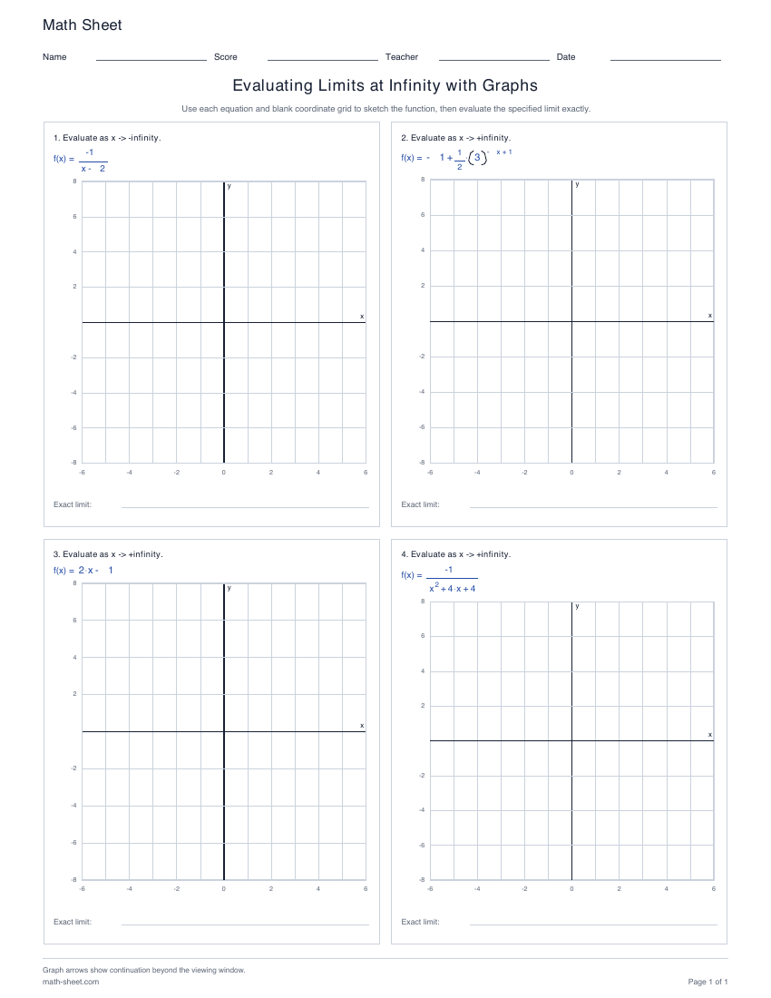 First page preview: Evaluating Limits at Infinity with Graphs