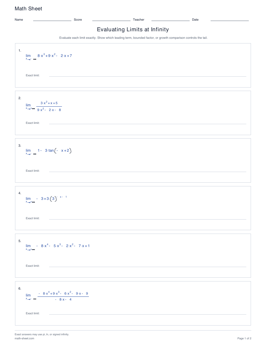 First page preview: Evaluating Limits at Infinity