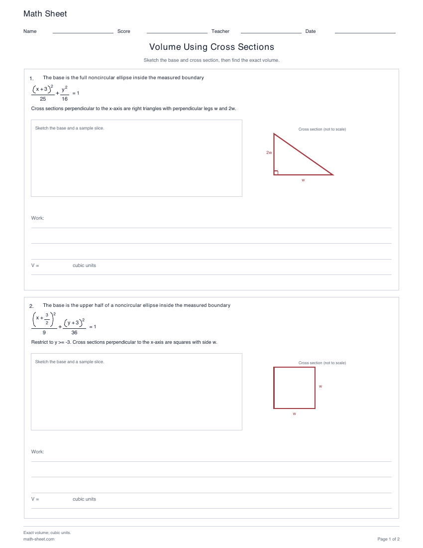 First page preview: Volume Using Cross Sections
