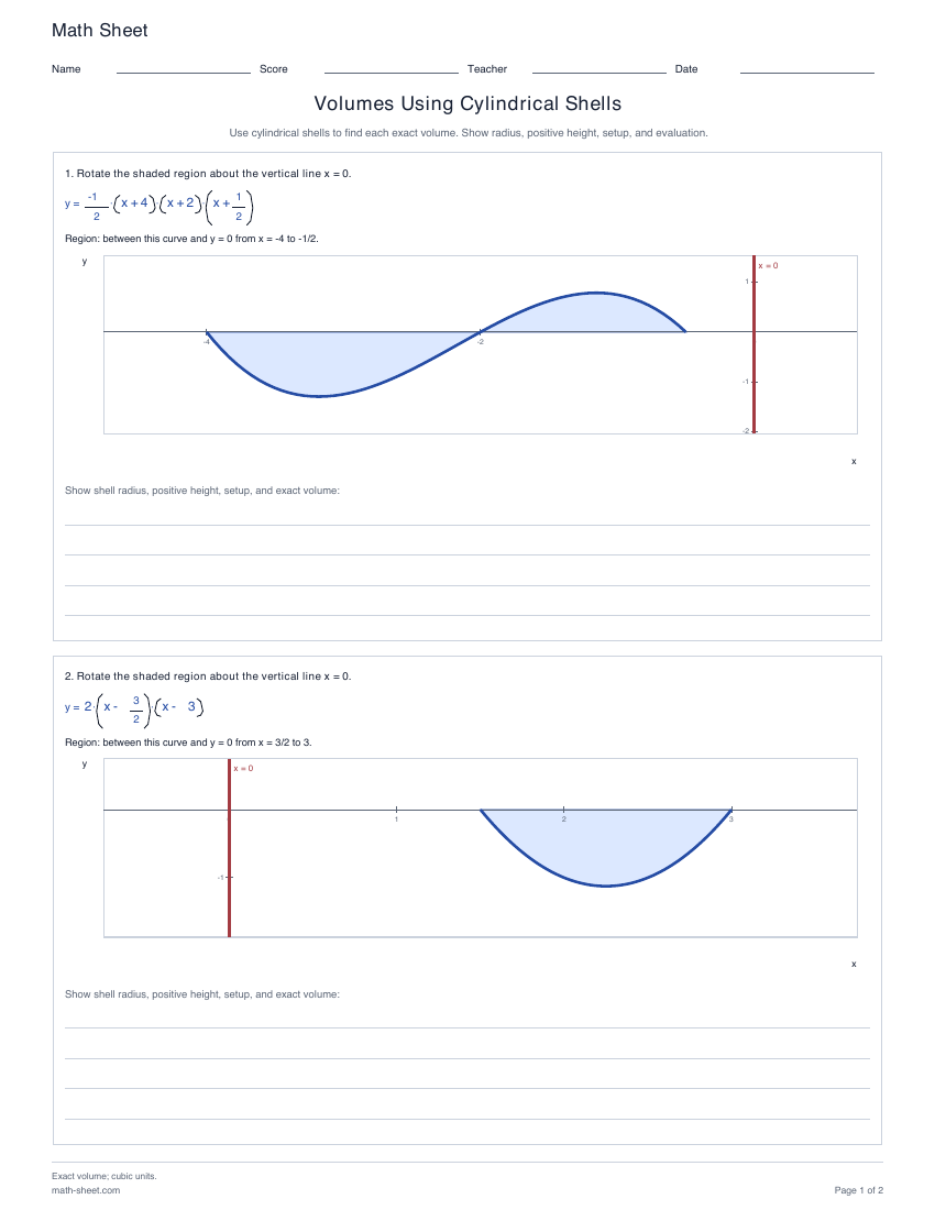 First page preview: Volumes Using Cylindrical Shells