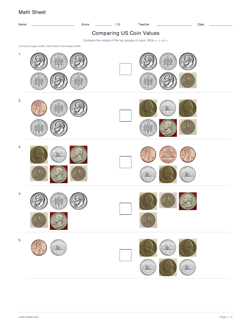 Preview of the real currency image worksheet
