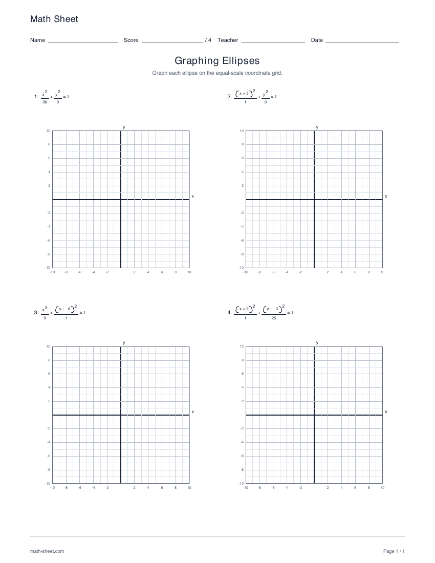 First page preview: Graphing ellipses worksheets