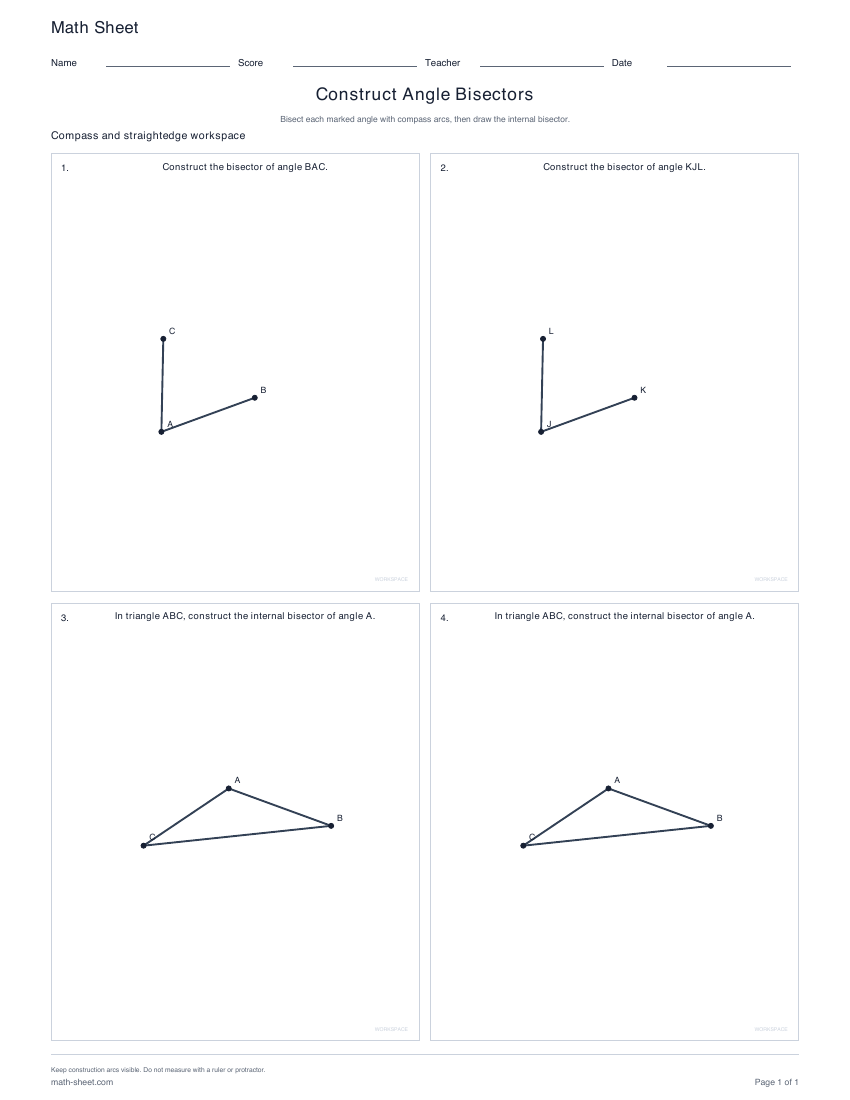 First page preview: Angle Bisector Construction Worksheets
