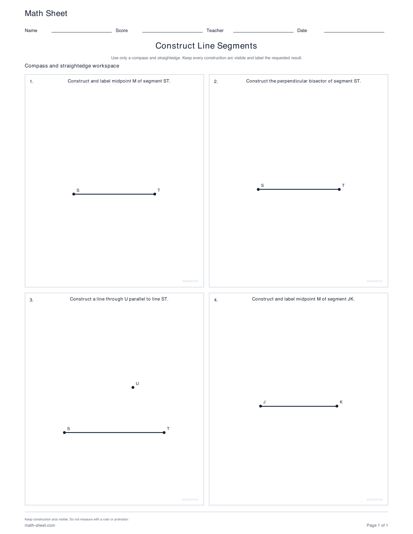 First page preview: Line Segment Construction Worksheets