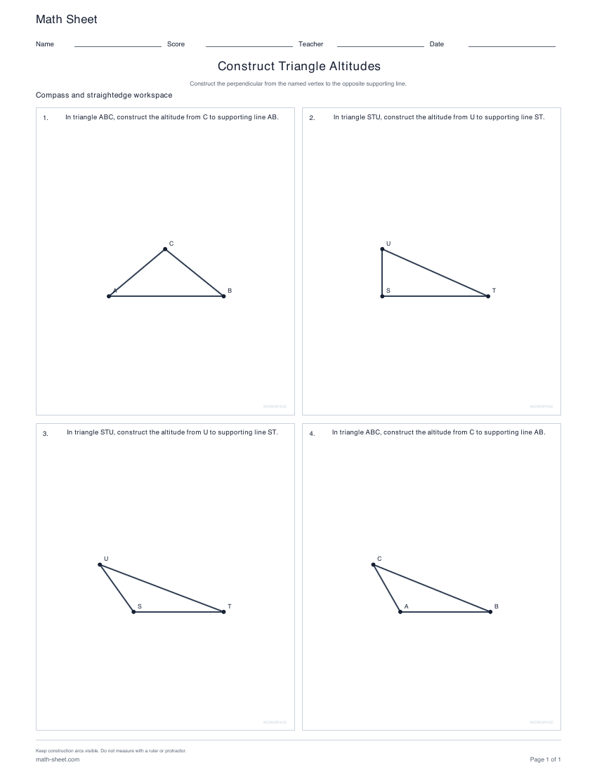 First page preview: Triangle Altitude Construction Worksheets