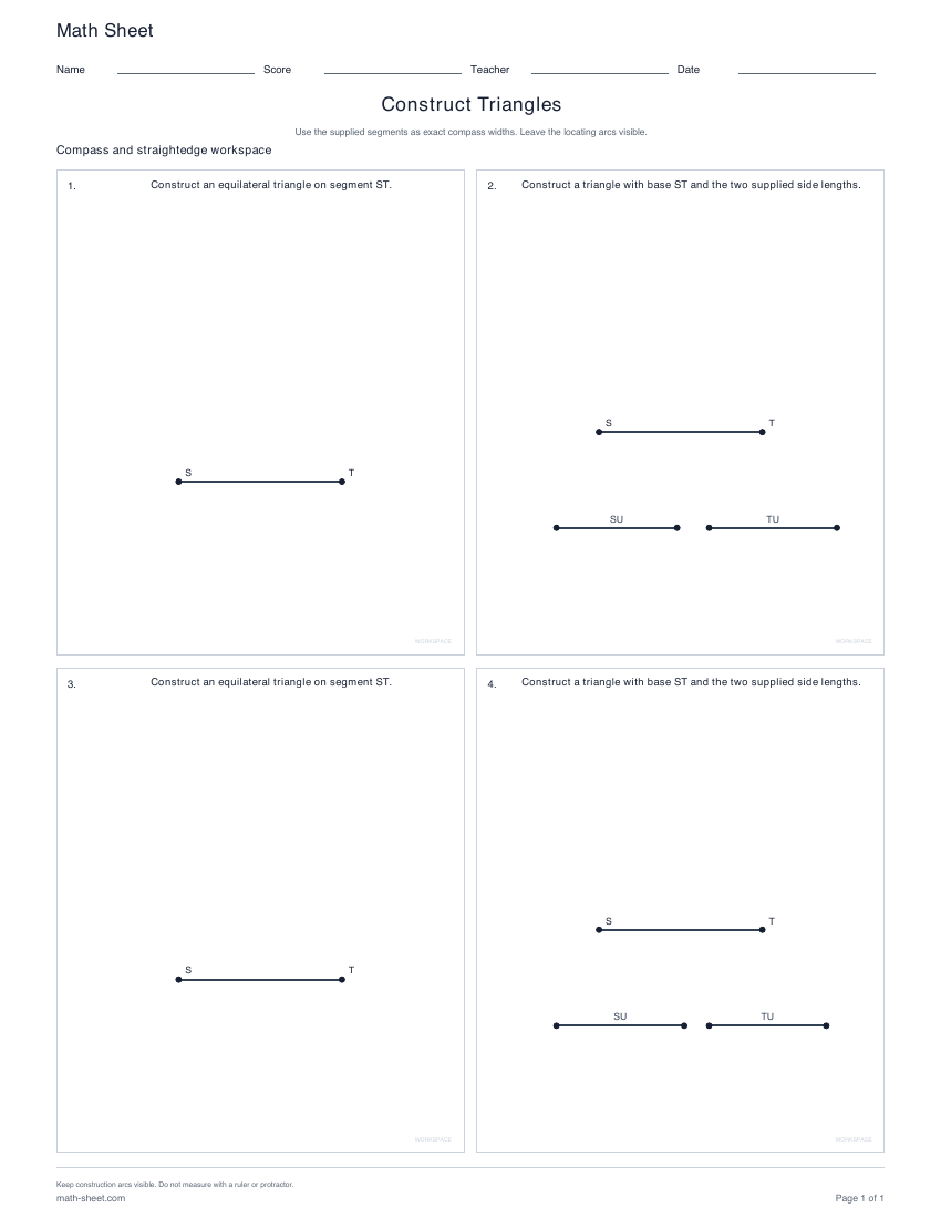 First page preview: Triangle Construction Worksheets