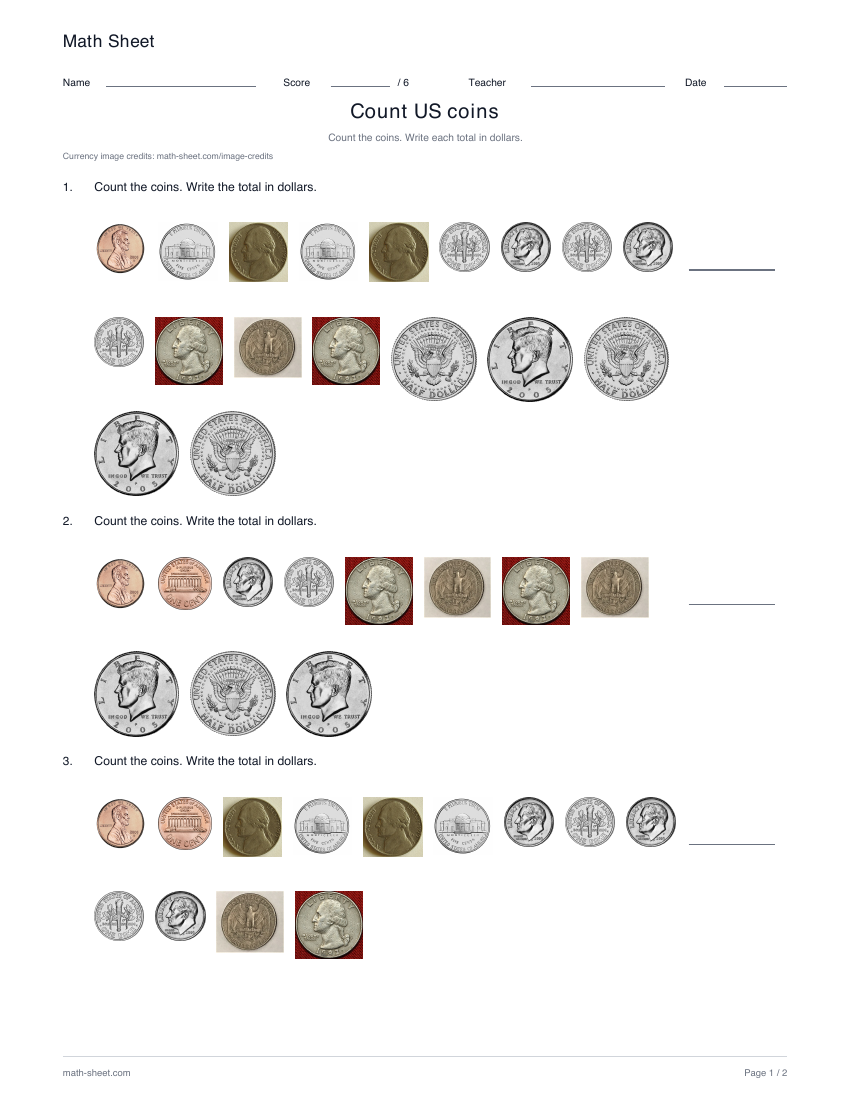 Preview of the real currency image worksheet