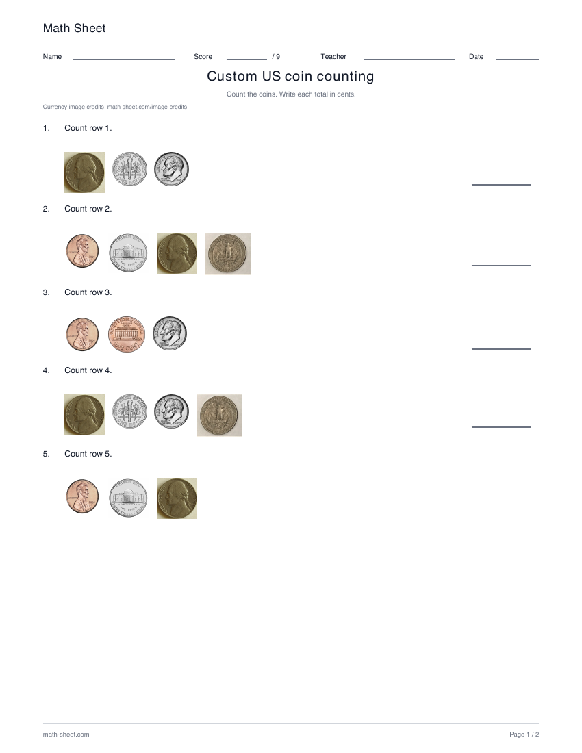 Preview of the real currency image worksheet