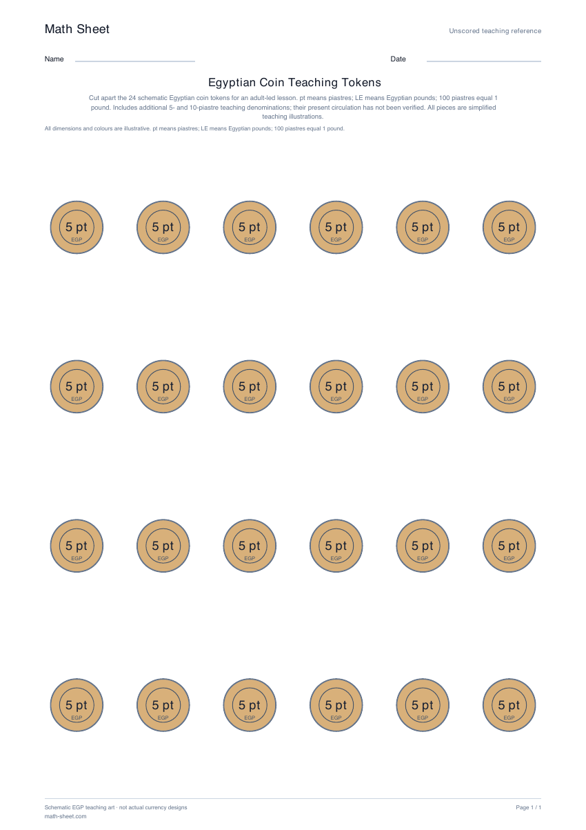 Printable egyptian coin teaching tokens worksheet preview