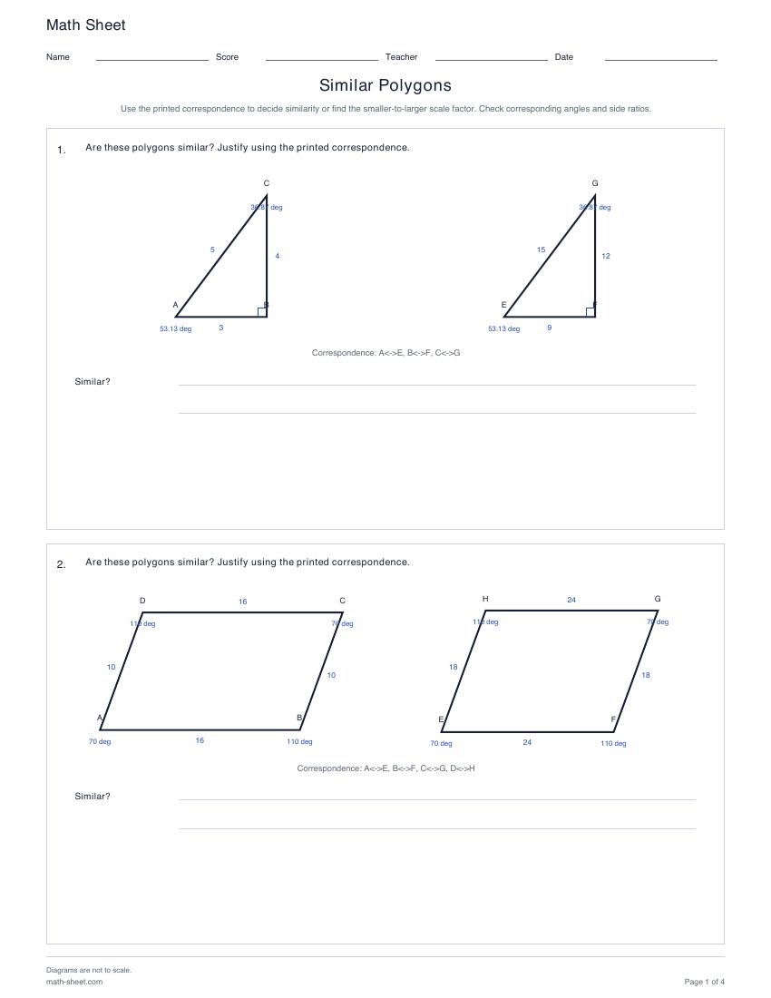 First page preview: Similar Polygons Worksheets