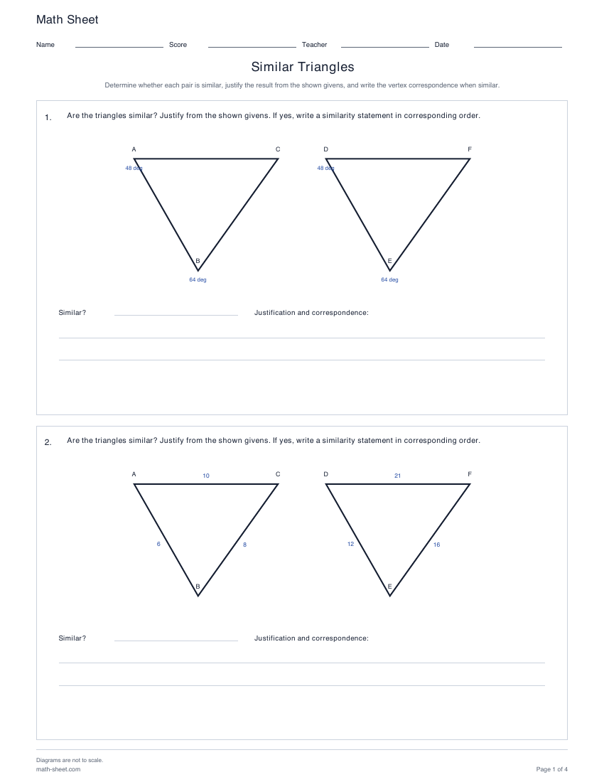 First page preview: Similar Triangles Worksheets