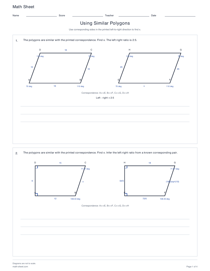 First page preview: Using Similar Polygons Worksheets