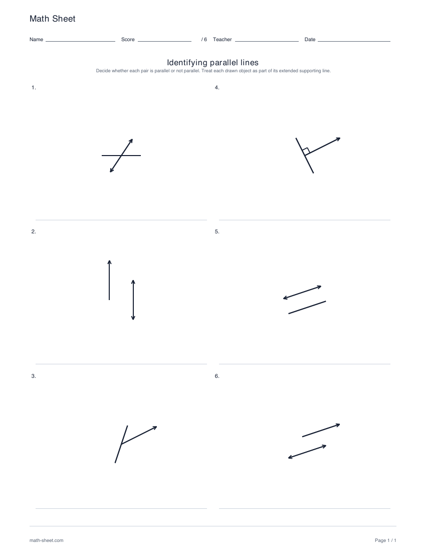 First page preview: Identifying parallel lines worksheets