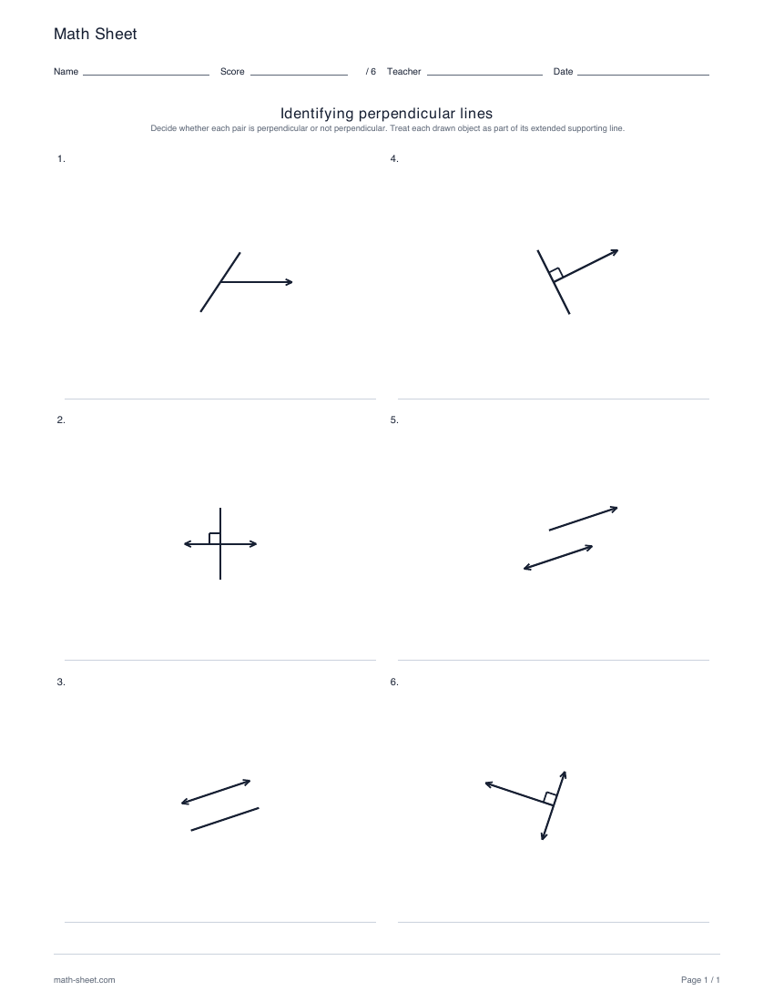 First page preview: Identifying perpendicular lines worksheets