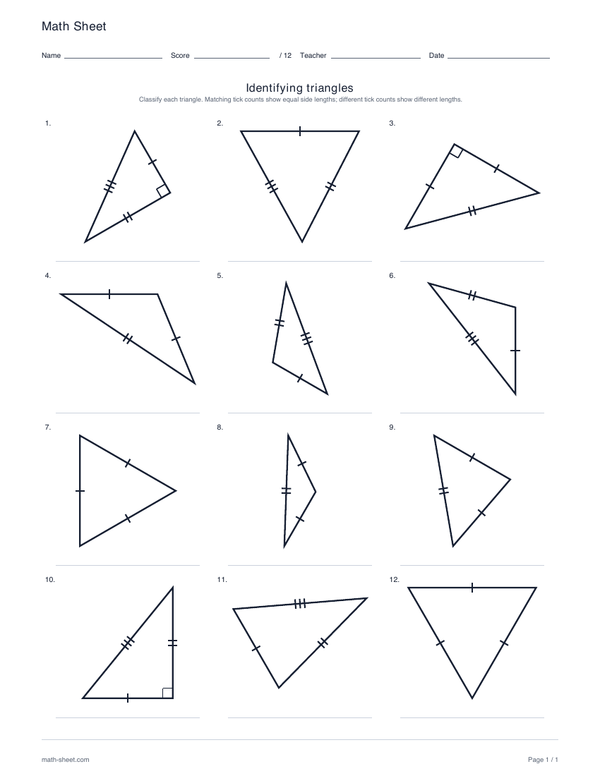 First page preview: Identifying triangles worksheets