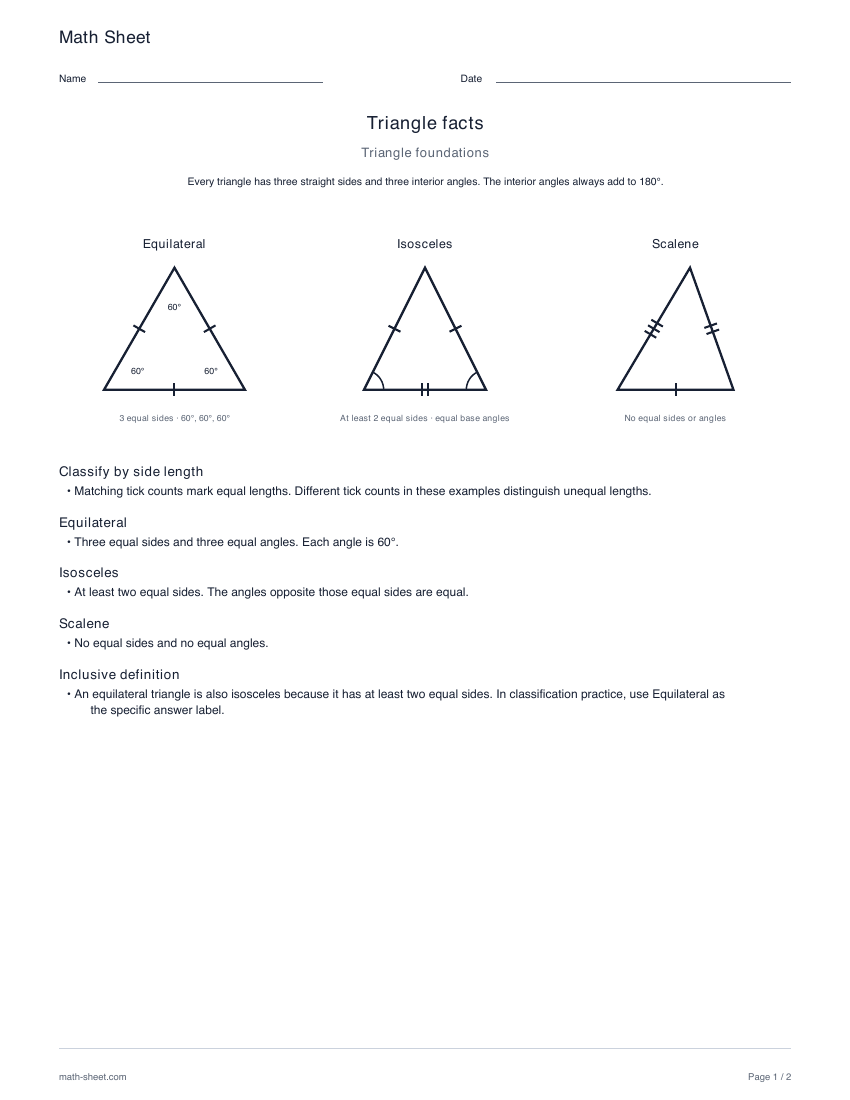 First page preview: Triangle facts reference