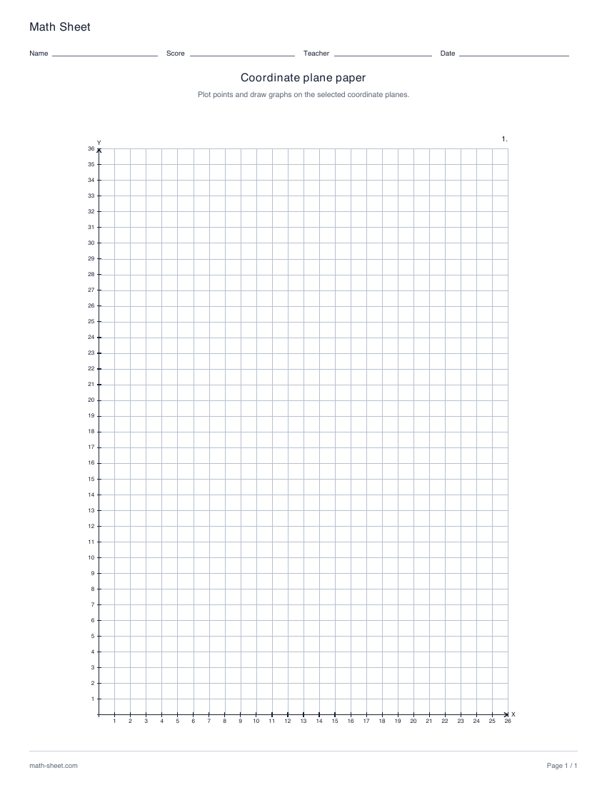 First page preview: Coordinate plane graph paper