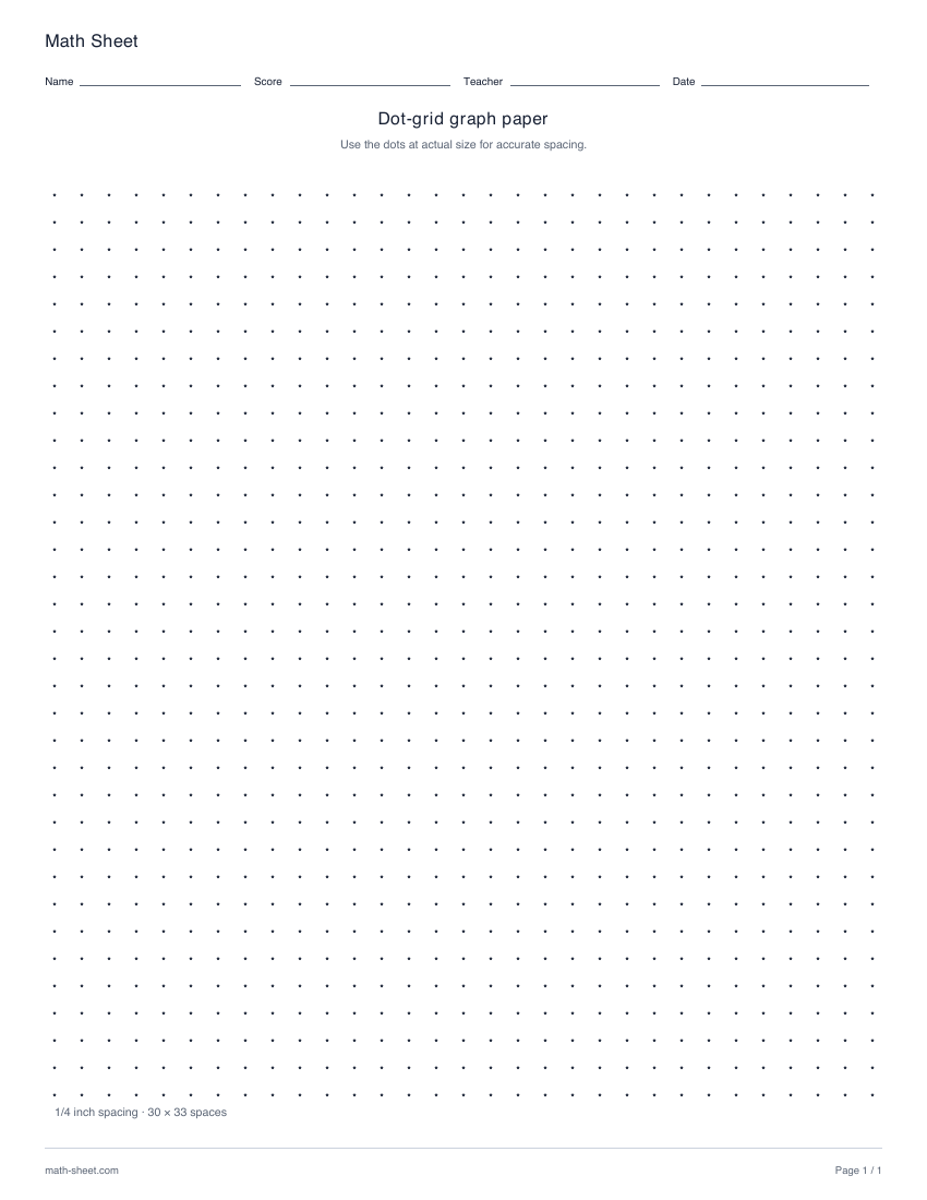 First page preview: Printable dot grid paper