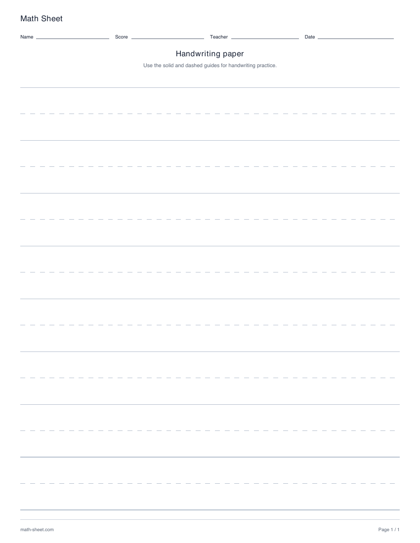 First page preview: Handwriting practice paper
