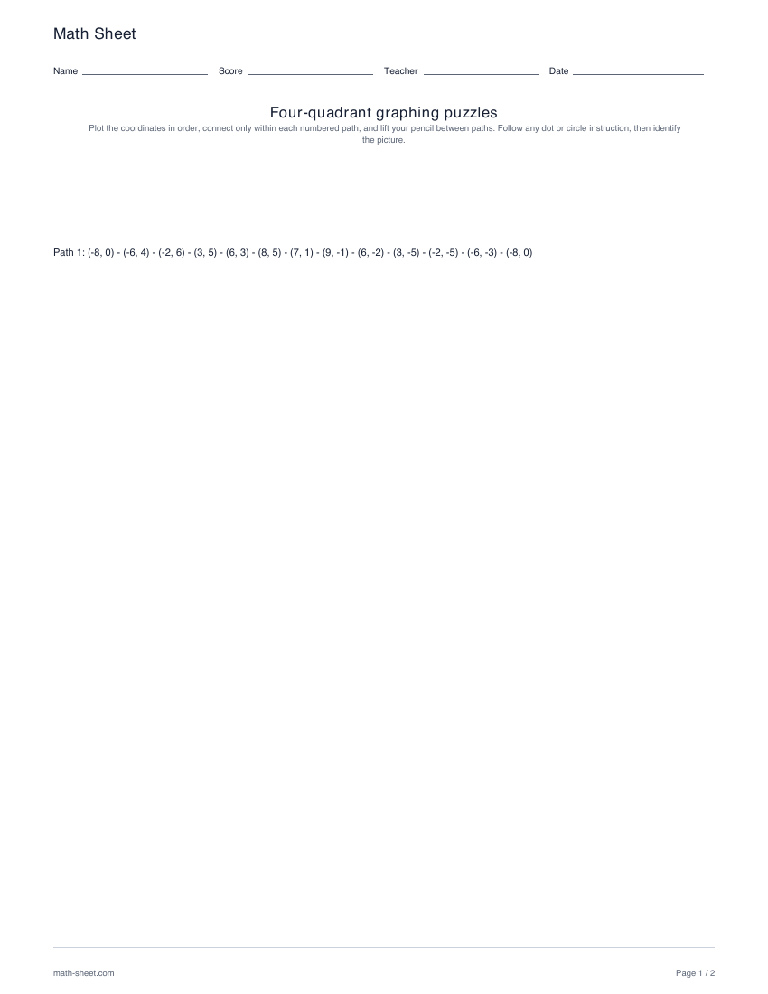 First page preview: Coordinate graphing puzzles