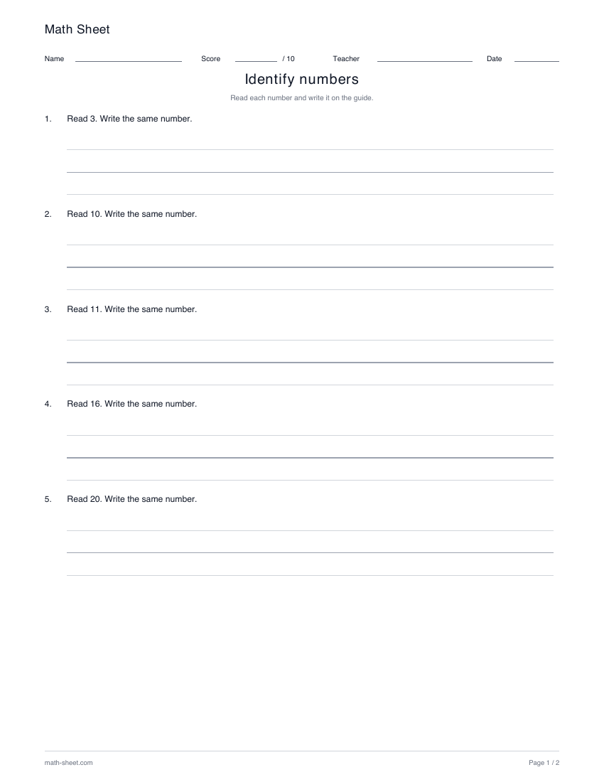 Printable identify numbers worksheet preview