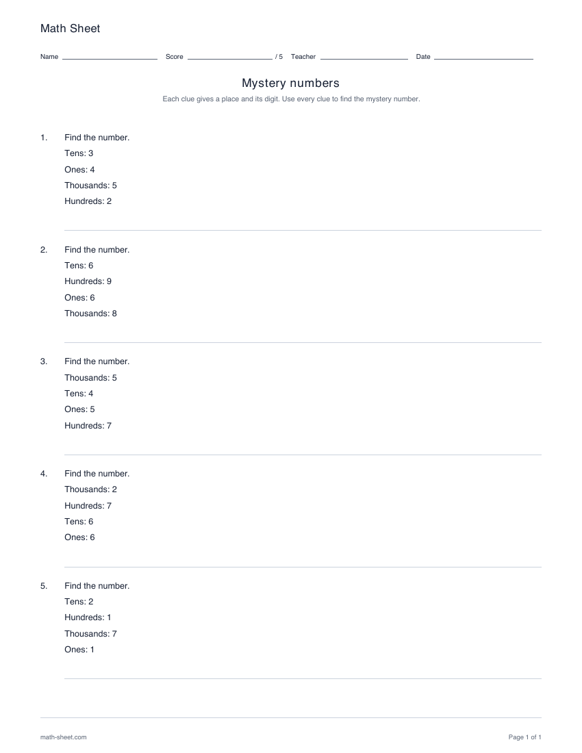 Printable mystery number worksheets worksheet preview
