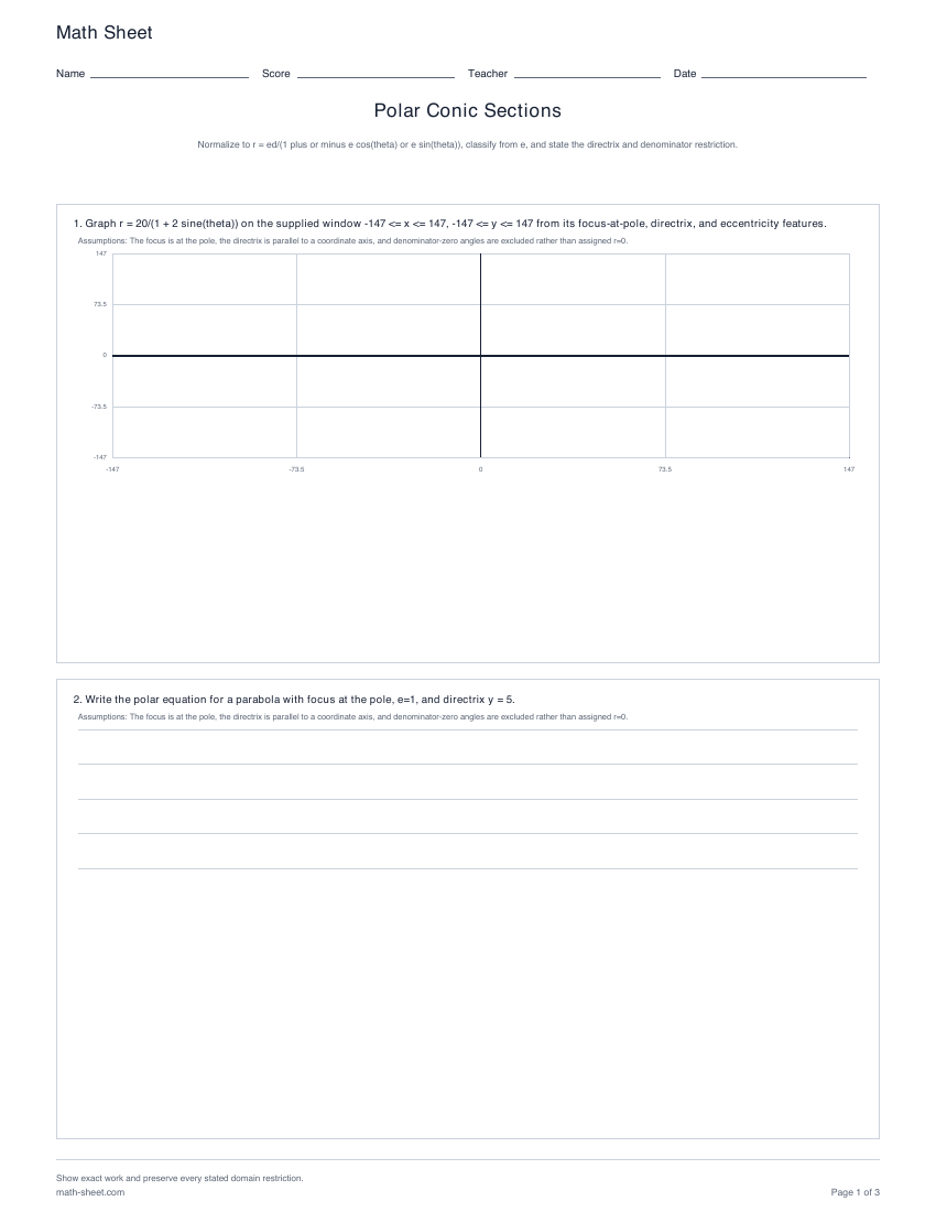 Printable polar conic sections preview
