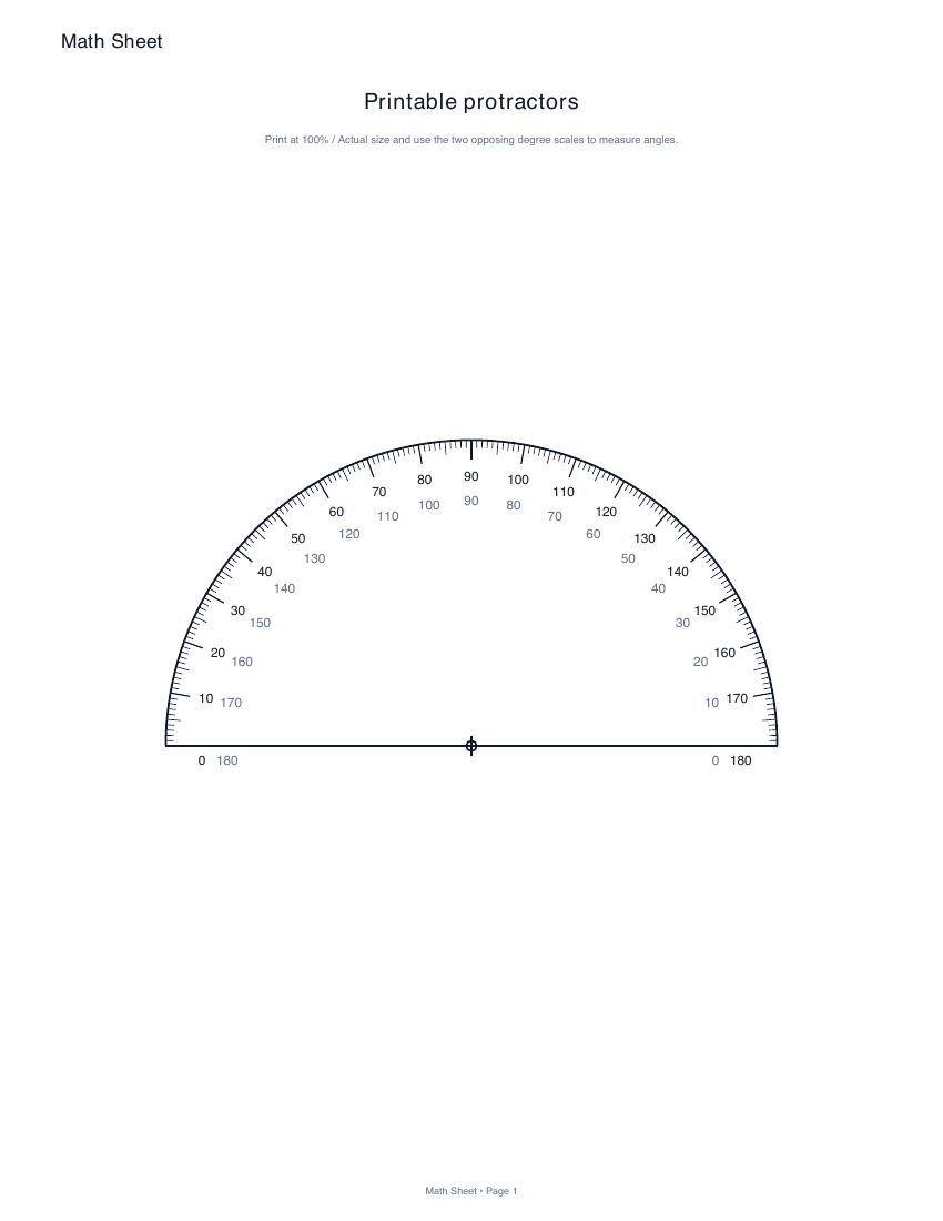 Printable printable protractors worksheet preview