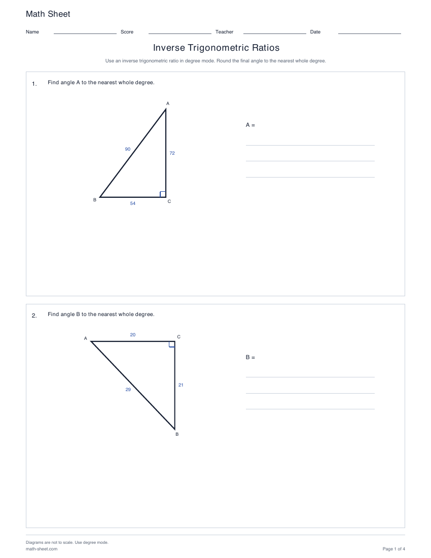 First page preview: Inverse Trigonometric Ratios Worksheets