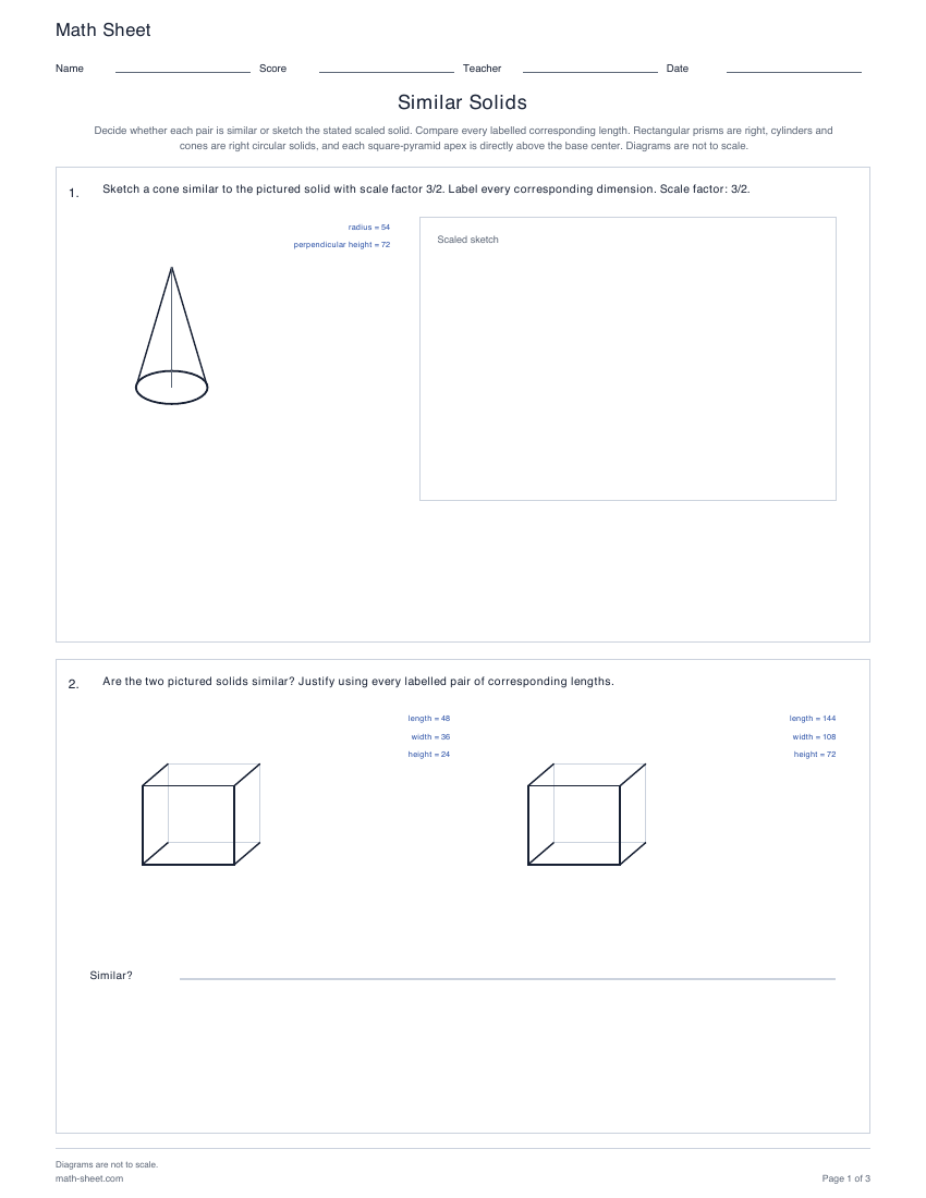 First page preview: Similar Solids Worksheets