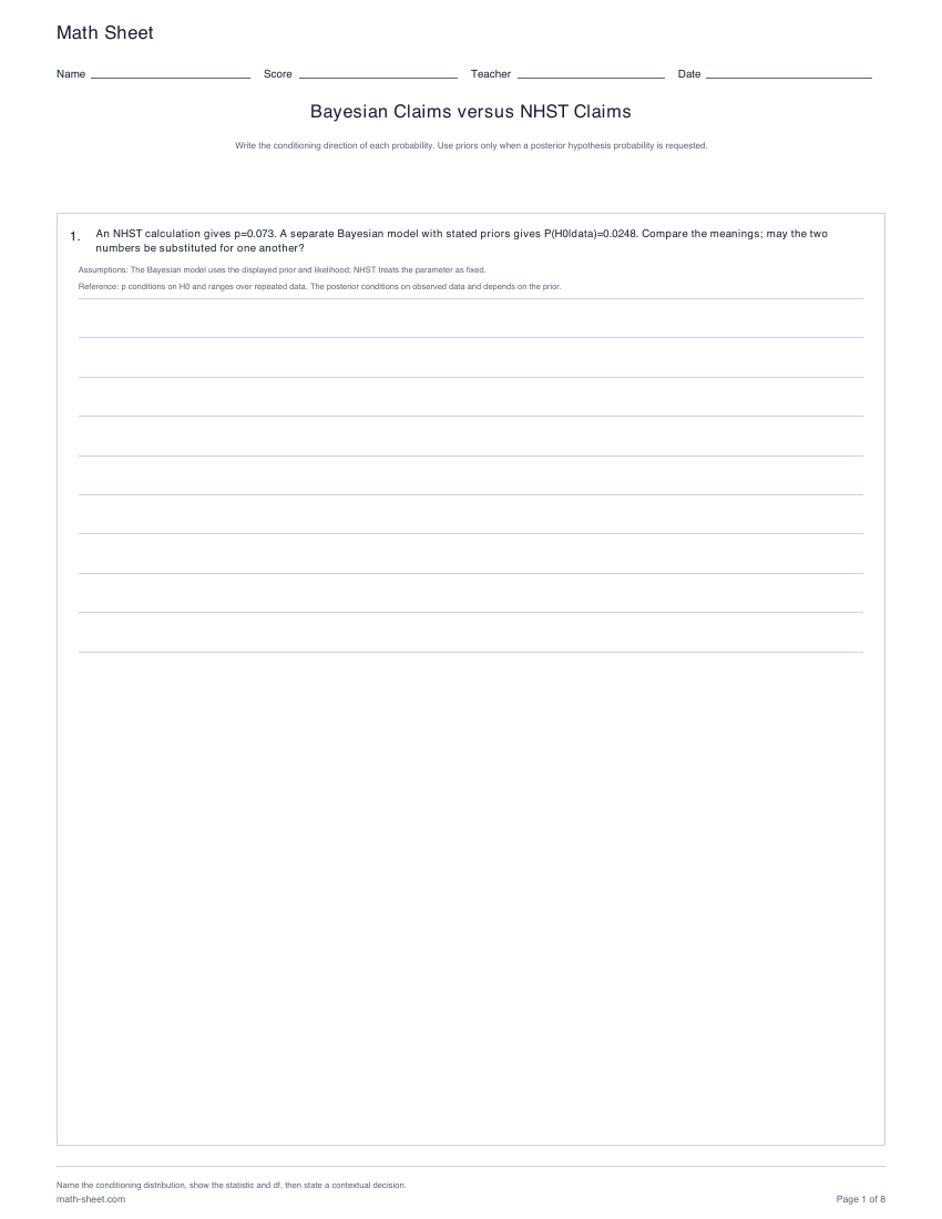 Printable bayesian claims versus nhst claims worksheets preview