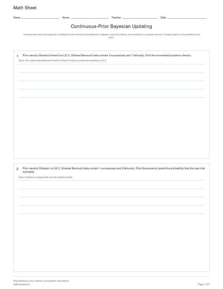 Printable continuous-prior bayesian updating worksheets preview