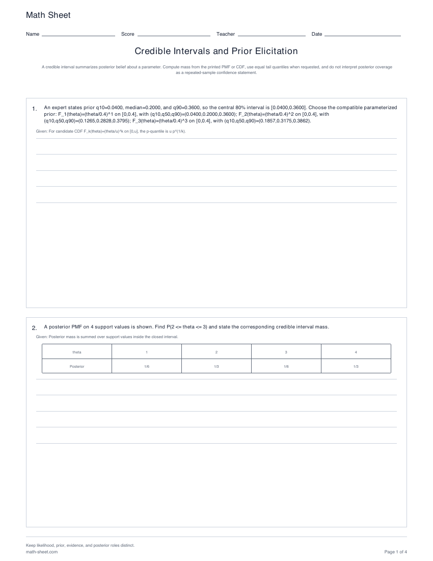 Printable credible intervals worksheets preview