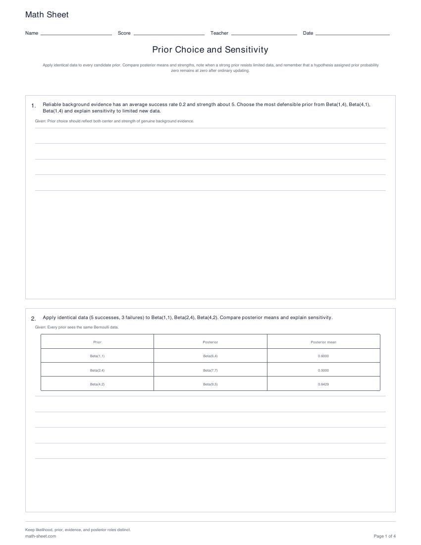Printable prior choice and sensitivity worksheets preview