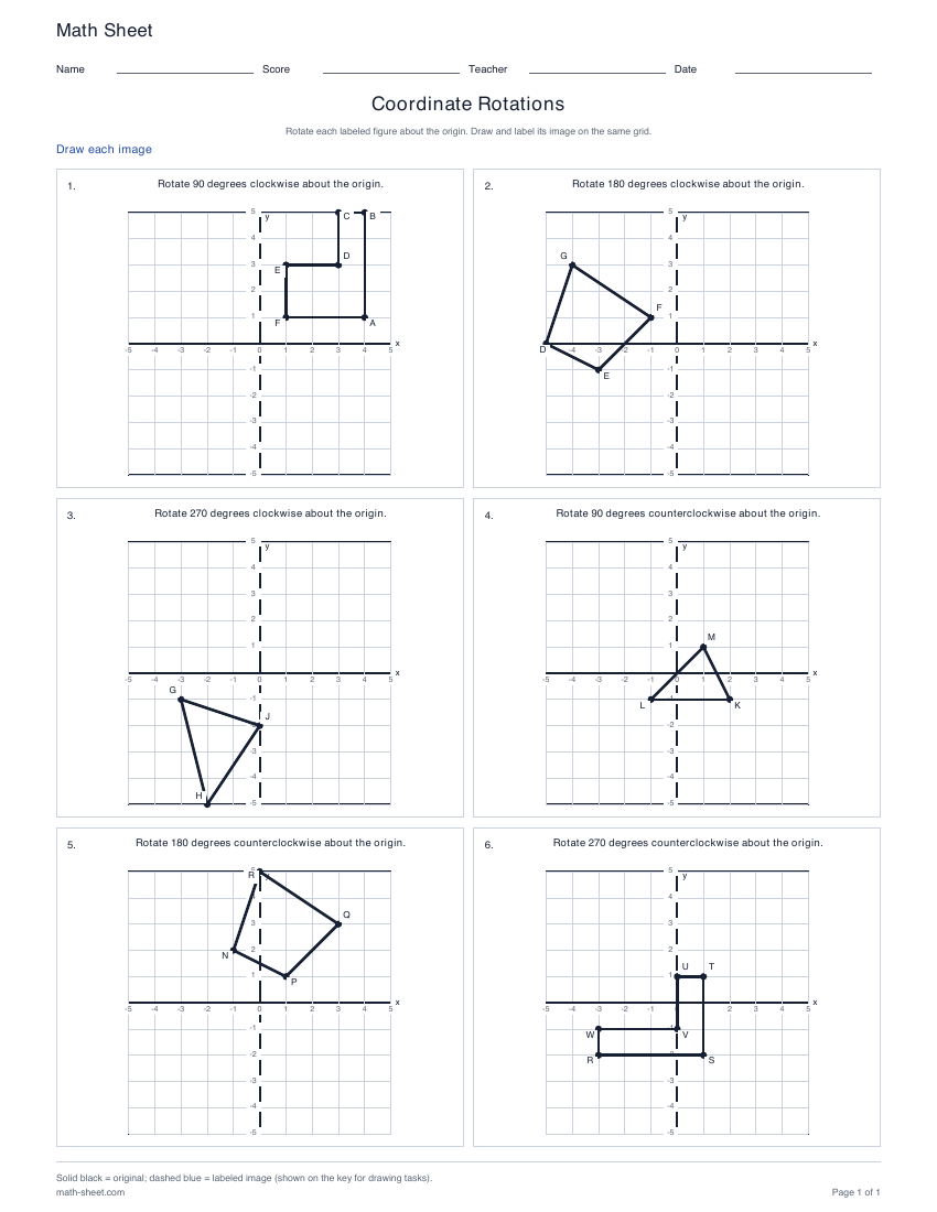 First page preview: Coordinate Rotation Worksheets