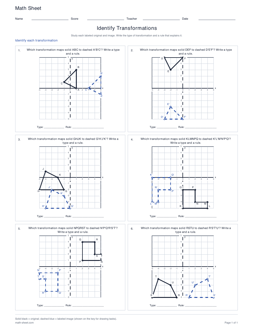 First page preview: Identify Transformation Worksheets