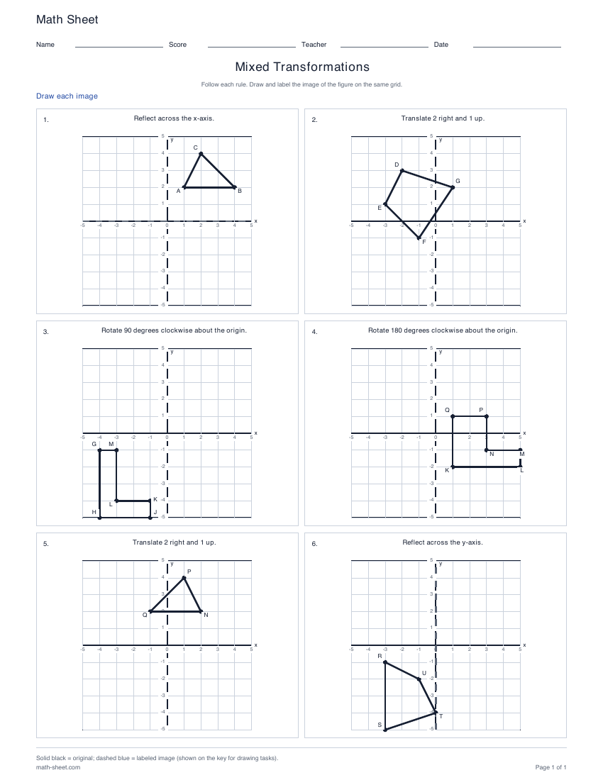 First page preview: Mixed Transformation Worksheets