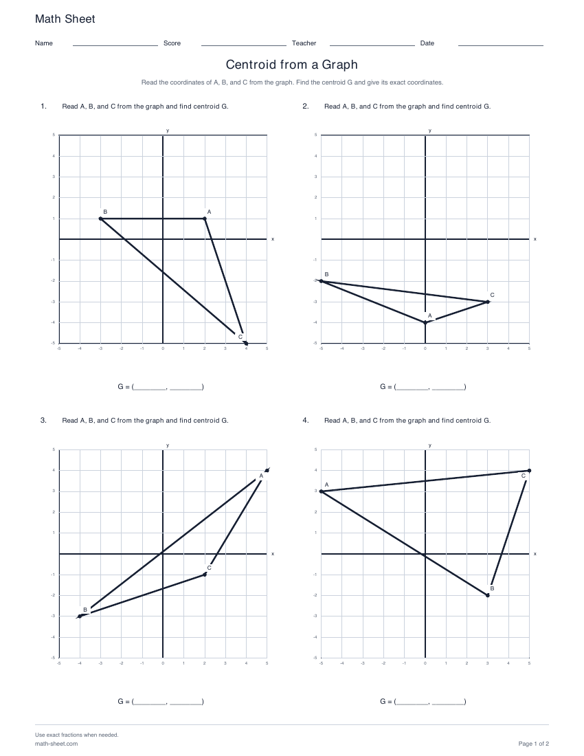 First page preview: Centroid from a Graph Worksheets