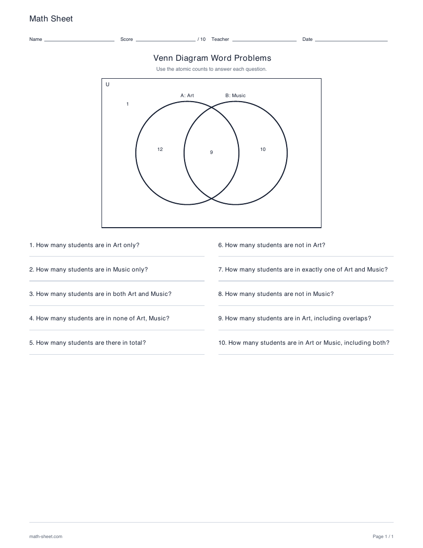First page preview: Venn diagram word problems